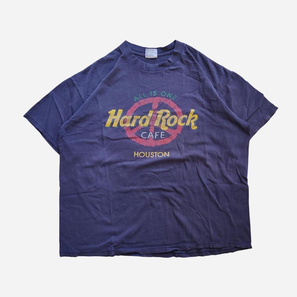 Vintage Hard Rock Cafe Houston Texas 1990s T-shirt with Hard Rock Cafe logo and
